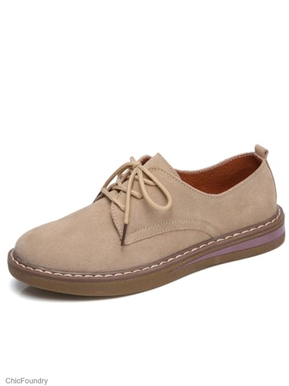 Women's Suede Oxford Shoes Lace-Up Round Toe Comfortable Casual Flats